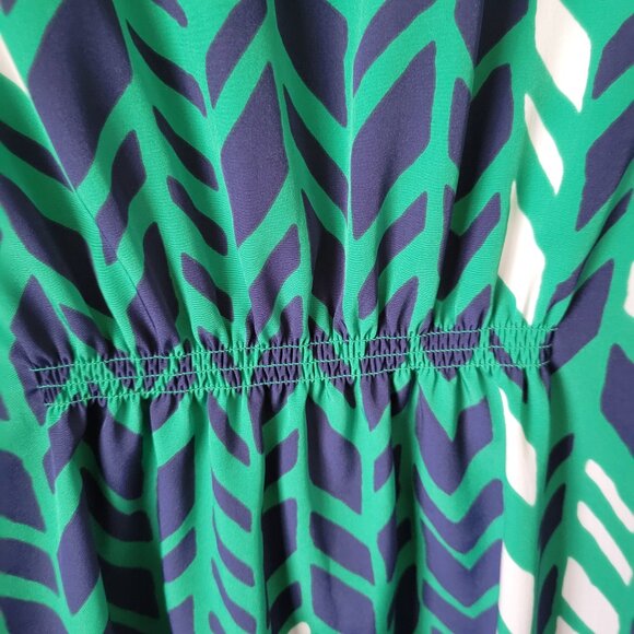 Coldwater Creek Blouse Sz Large 14 Pleated 3/4 sleeve button front green blue - Picture 12 of 14